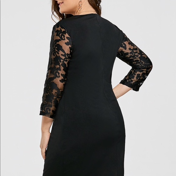 Black Dress with Mesh Lace Sleeves - Picture 2 of 5
